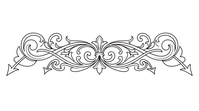 Elegant flourish divider ornament with mirrored swirls and arrow tip accents in clean line art decorative scrollwork for vintage headers and invitation trim flourish divider scrollwork line art