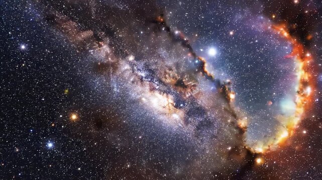 Nebula formation and stellar birth in deep space with cosmic dust clouds and glowing gas