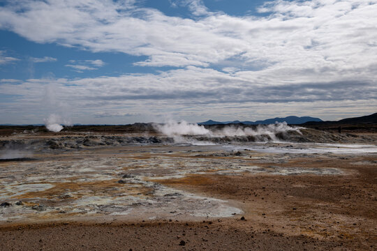 Steam Rising from Hverir Geothermal Area in Iceland