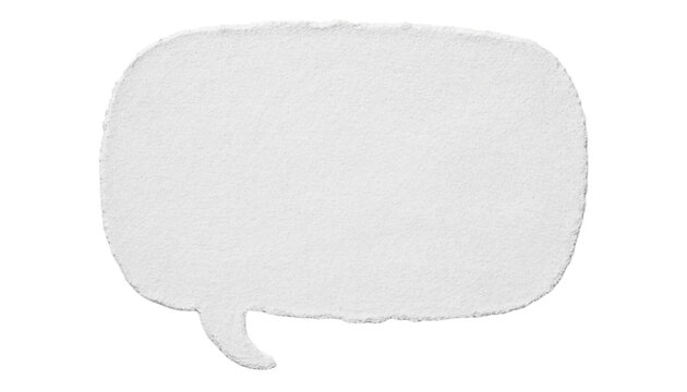Blank speech bubble cut out from textured white paper with copy space for text and messaging
