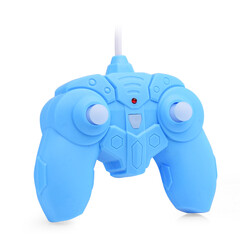 Blue remote control transmitter for toy isolated on white background © LesdaMore