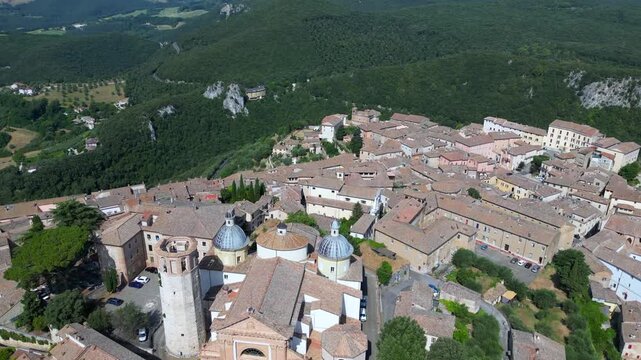 Europe, Italy , Amelia is located in southwestern Umbria, near the border with Lazio. The municipality lies at the southern end of the Amerini Mountains, part Apennine . drone aerial view 
