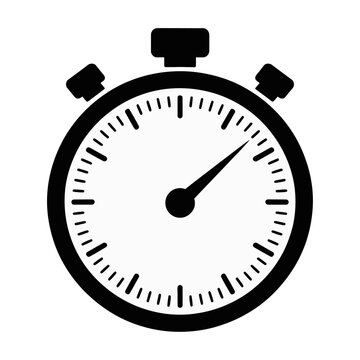 A bold black and white vector icon of a stopwatch showing a measurement of elapsed time