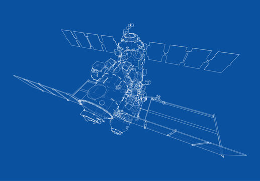 blueprint of a spacecraft in orbit. Vector