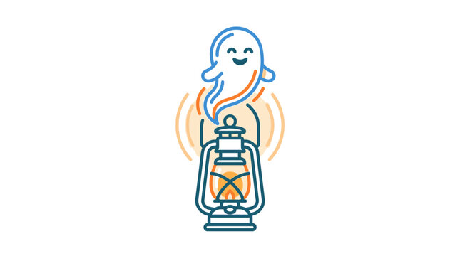 Cute Ghost Emerging from Vintage Kerosene Lantern Vector Illustration - Minimalist Halloween Icon
