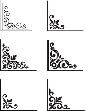 Collection of ornate corner frames with elegant floral and swirl motifs perfect for antique-style invitations.