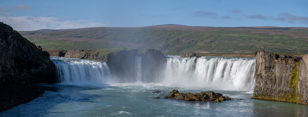 Panoramic View of Godafoss Waterfall in Northern Iceland © vadiml
