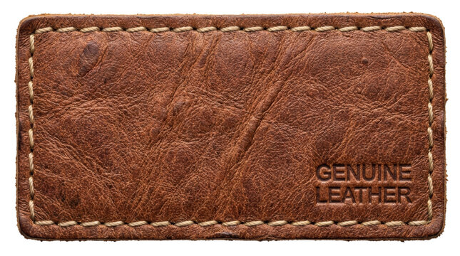 Rectangular brown leather patch with stitched edges