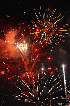 Red Firework celebrate anniversary happy new year 2024, 4th of j