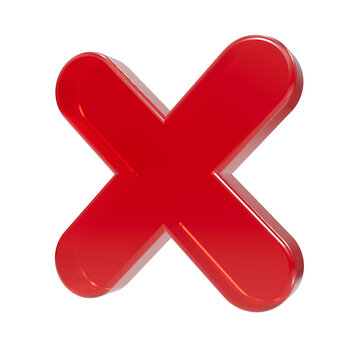 Red 3D glass cross mark x cancel icon isolated on transparent background