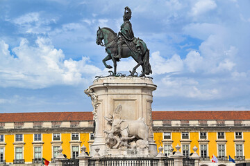 Equestrian Statue of King Jose I at Praca do Comercio Square in Lisbon Portugal © goce risteski