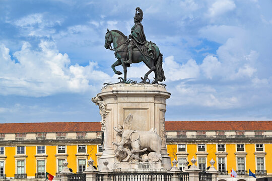 Equestrian Statue of King Jose I at Praca do Comercio Square in Lisbon Portugal