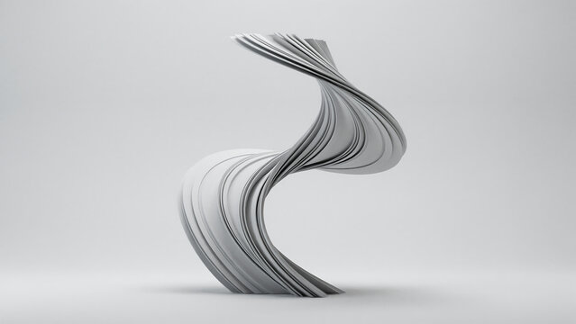 Abstract twisted form a 3d rendering with soft shadows on a light gray background