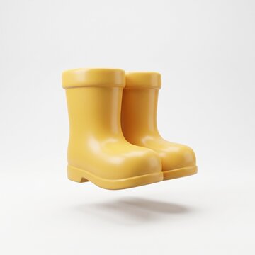 Yellow Rubber Rain Boots Wellies 3D Render Isolated