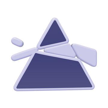 3d rendered abstract geometric composition with scattered trapezoid and triangle shapes in purple