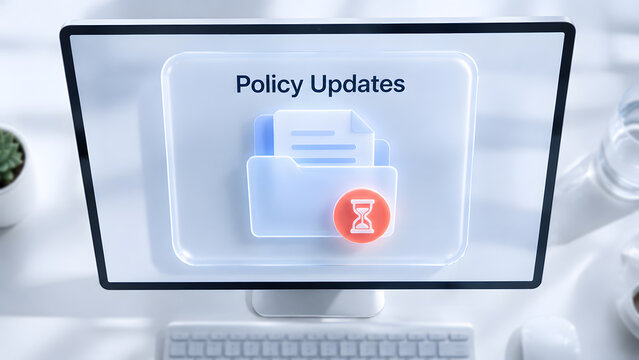 Policy updates concept with restricted digital document icon on desktop monitor