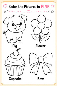 Preschool Pink Color Recognition Coloring Worksheet