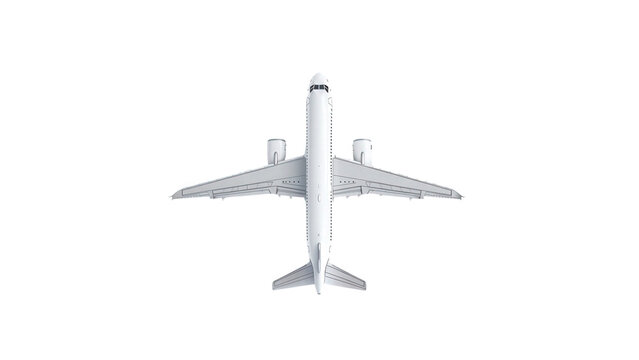 Top view of a commercial passenger airplane with passenger jet aircraft on transparent background