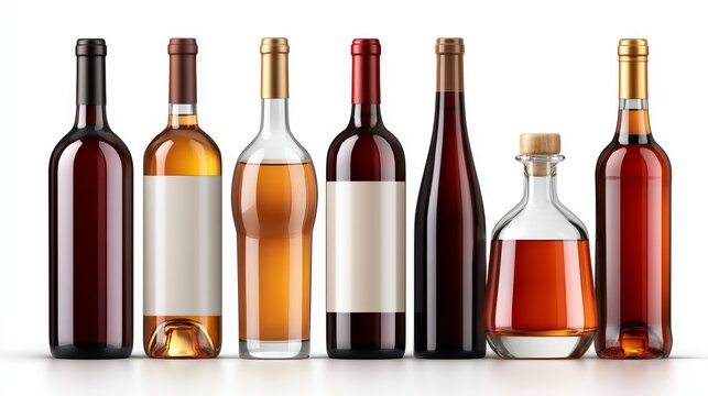 Realistic product photography representing wine, brandy, beverage bottles, alcohol packaging, winery products, branding, label mockups, retail presentation, commercial photography.