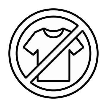Prohibition vector icon featuring a t-shirt inside a circle with a diagonal line for no entry