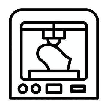 Modern 3d printer manufacturing prototyping manufacturing vector line art icon