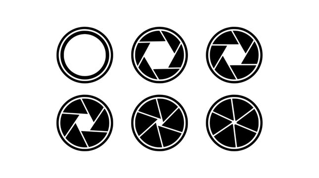 Set of camera aperture icons with different opening sizes