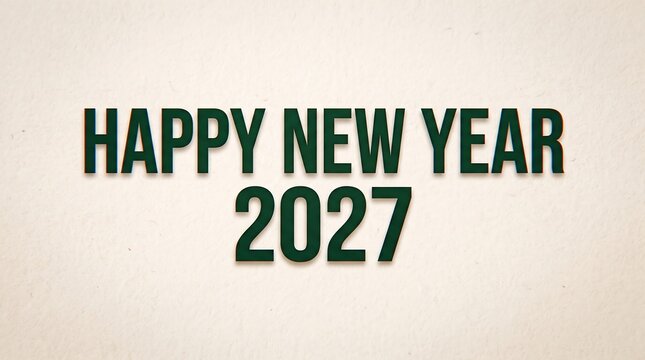Happy new year 2027 text greeting with a clean minimalist design on a light beige background
