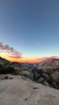wide angle eye level view of half dome yosemite sunset mountain peak landscape