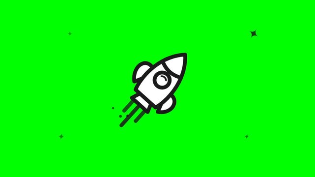 Animated Rocket Icon Flying Through Space on a Green Screen