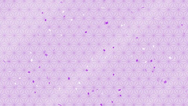 紙吹雪 紫 下降 パターン01 麻の葉01 ループ （淡い紫 背景）