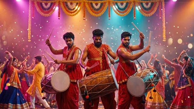 Navratri Dhol Performance &mdash; Energetic Garba Festival Crowd