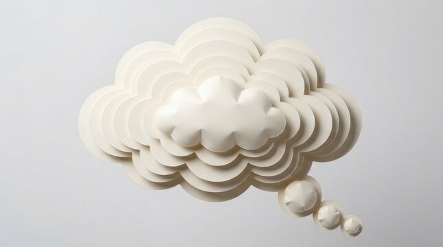 3d fluffy white thought cloud with bubbles isolated on white background