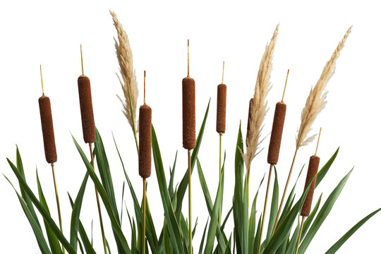 Tall cattail reeds with brown seed heads