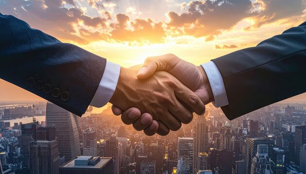 Business handshake between executives, partnership and cooperation concept, professional corporate background