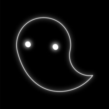 Handwritten ghost neon light, round eyes, gory face, Halloween, haunted house, horror, scary, monsters, etc.