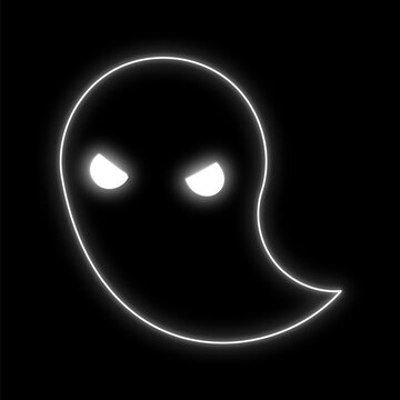 Hand-drawn style ghost neon light (angry/furious face) &ndash; suitable for Halloween, haunted houses, horror themes, scary settings, monsters, etc.