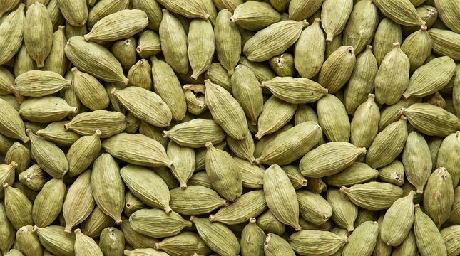Full frame macro texture of premium raw green Ceylon cardamom pods