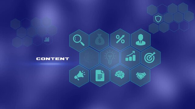 Digital Content Marketing Strategy and Corporate Media Production Concept featuring Creative Storytelling Icons, Publishing Analytics, Information Distribution, and Business Growth Motion Graphic