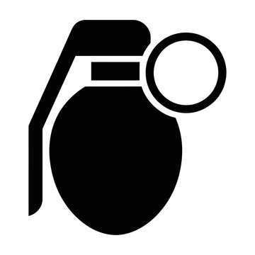 Black and white vector icon of a hand grenade with pin symbol for military and weapon design
