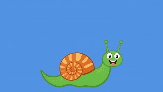 Green cartoon snails moving across a blue background with a smooth cinematic motion