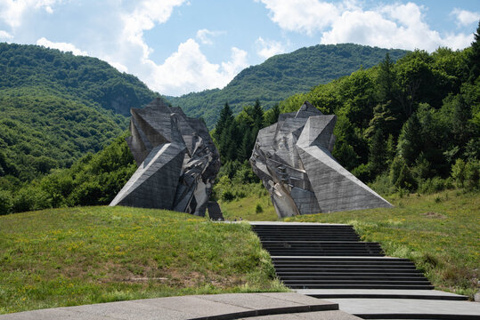 Tjentiste, Bosnia and Herzegovina - July 6, 2026: Monument to the battle of Sutjeska on Tjentiste, Bosnia and Herzegovina