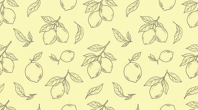 Minimalist Line Art Lemon Seamless Pattern Hand Drawn Citrus Fruit with Leaves Elegant Fresh Yellow Botanical Sketch Background lemon pattern seamless pattern citrus pattern hand drawn lemons minimal