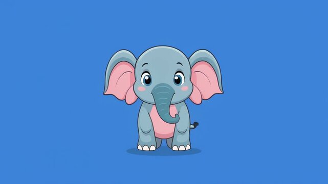 Cute cartoon elephant repeated in a rhythmic pattern with a blue background and black stripes