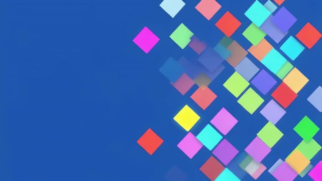 Colorful diamond shapes flowing from right to left on blue background