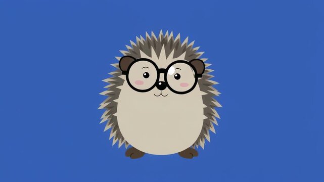 Cute hedgehog with glasses moving in a rhythmic pattern with blue background and black stripes