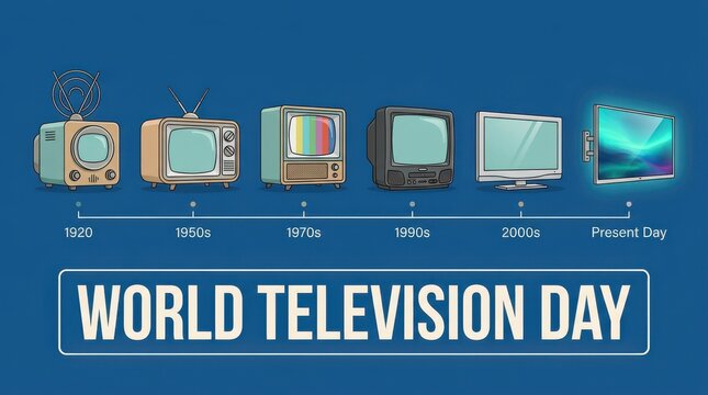 World television day with an evolution timeline of television sets from 1920 to present day.