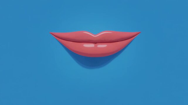 Close up Lips Speaking Different Vowels on Blue Background with Soft Shadows Cinematic Motion