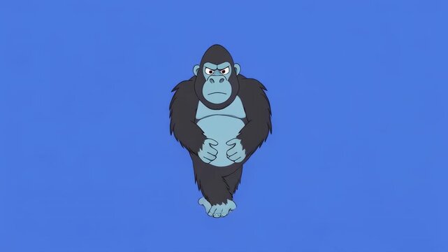 Gorilla Walking Animation in Blue Background Seamless Loop Cinematic Motion