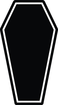 Black coffin silhouette with white outline against a white background