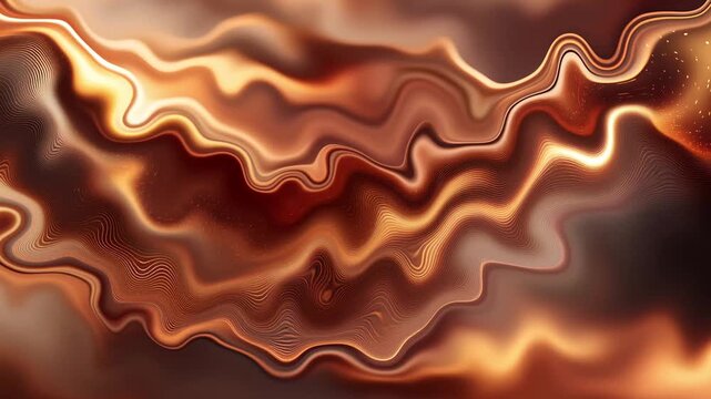 Abstract fluid marble texture with warm copper and gold waves background animation